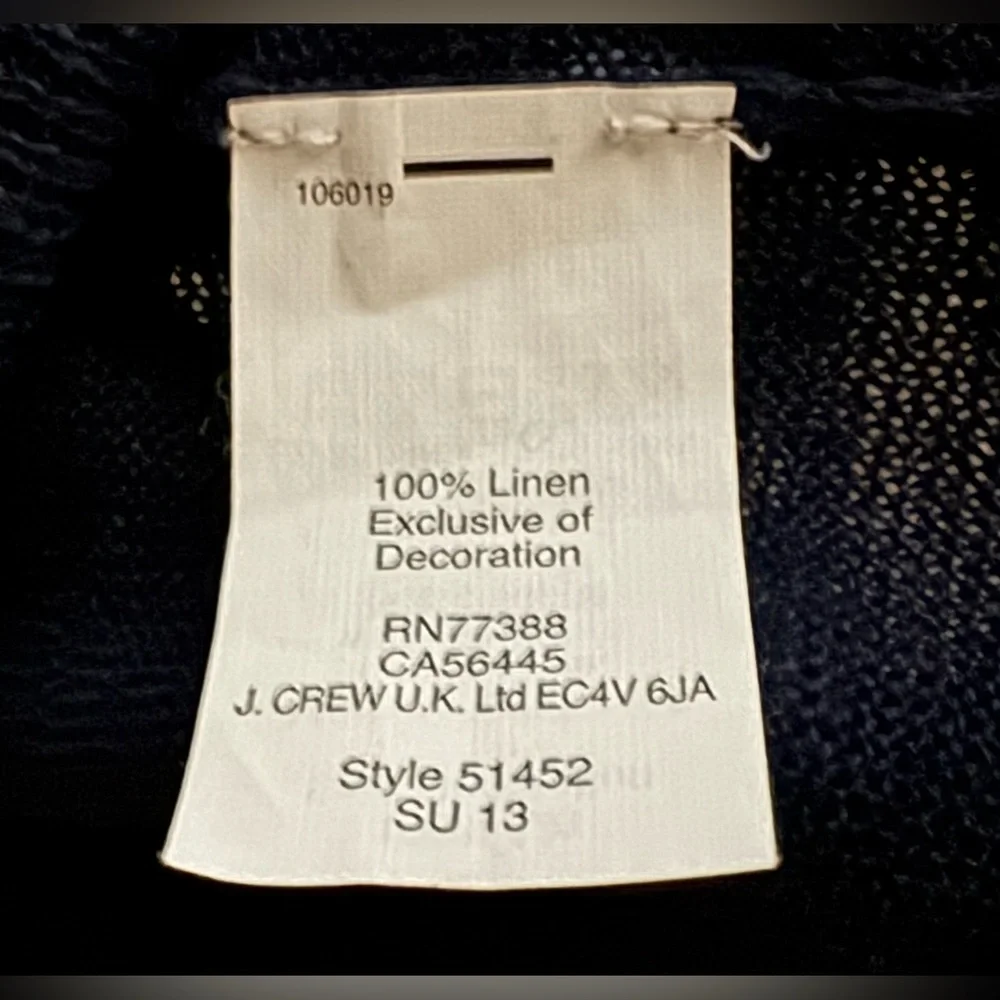 J. Crew 100% Linen Whale Motif Sweater / Navy with Green Whales / Size Medium - Picture 4 of 4